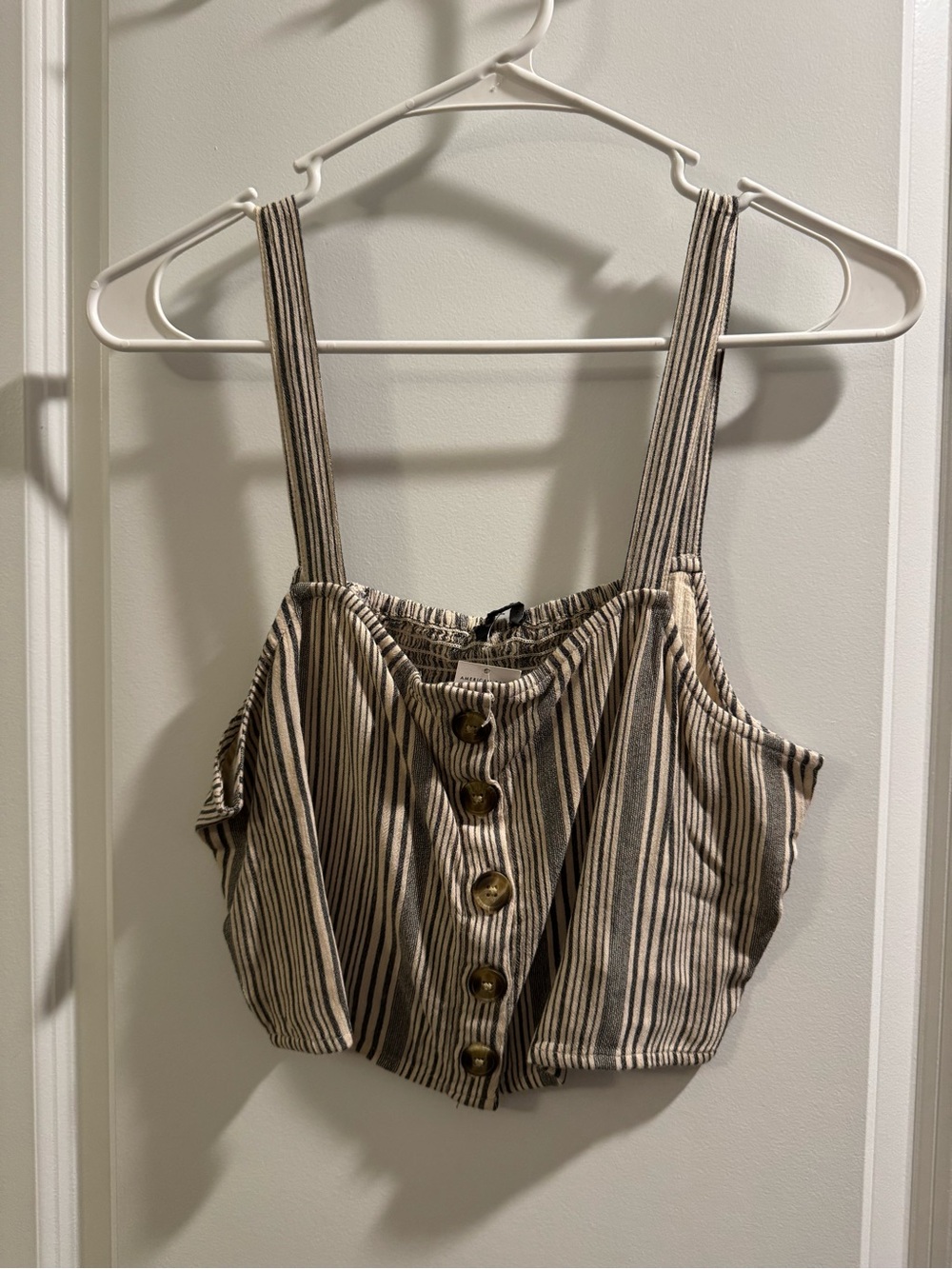 American Eagle Outfitters Beige and Black Striped Button-Front Crop Camisole